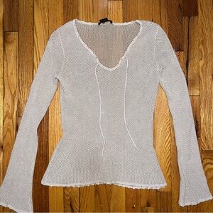 y2k tan beaded crochet knit long sleeve top